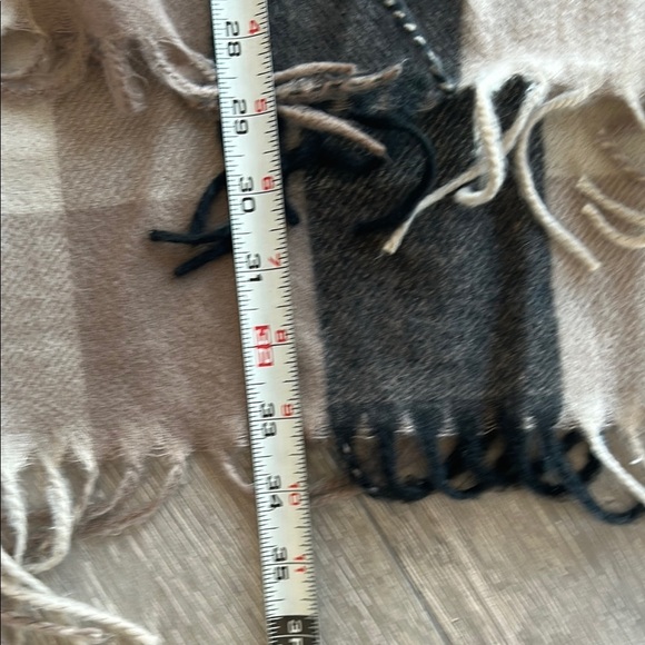 Plaid Fringe Scarf in Black and Tan - Picture 5 of 8